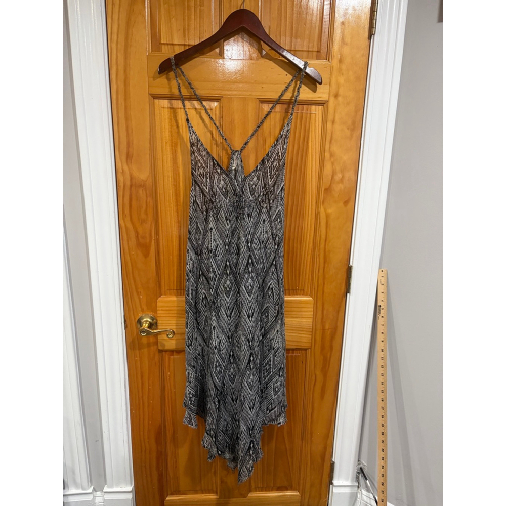 Free People Boho Handkerchief Hem Slip Dress Black White Aztec Print M